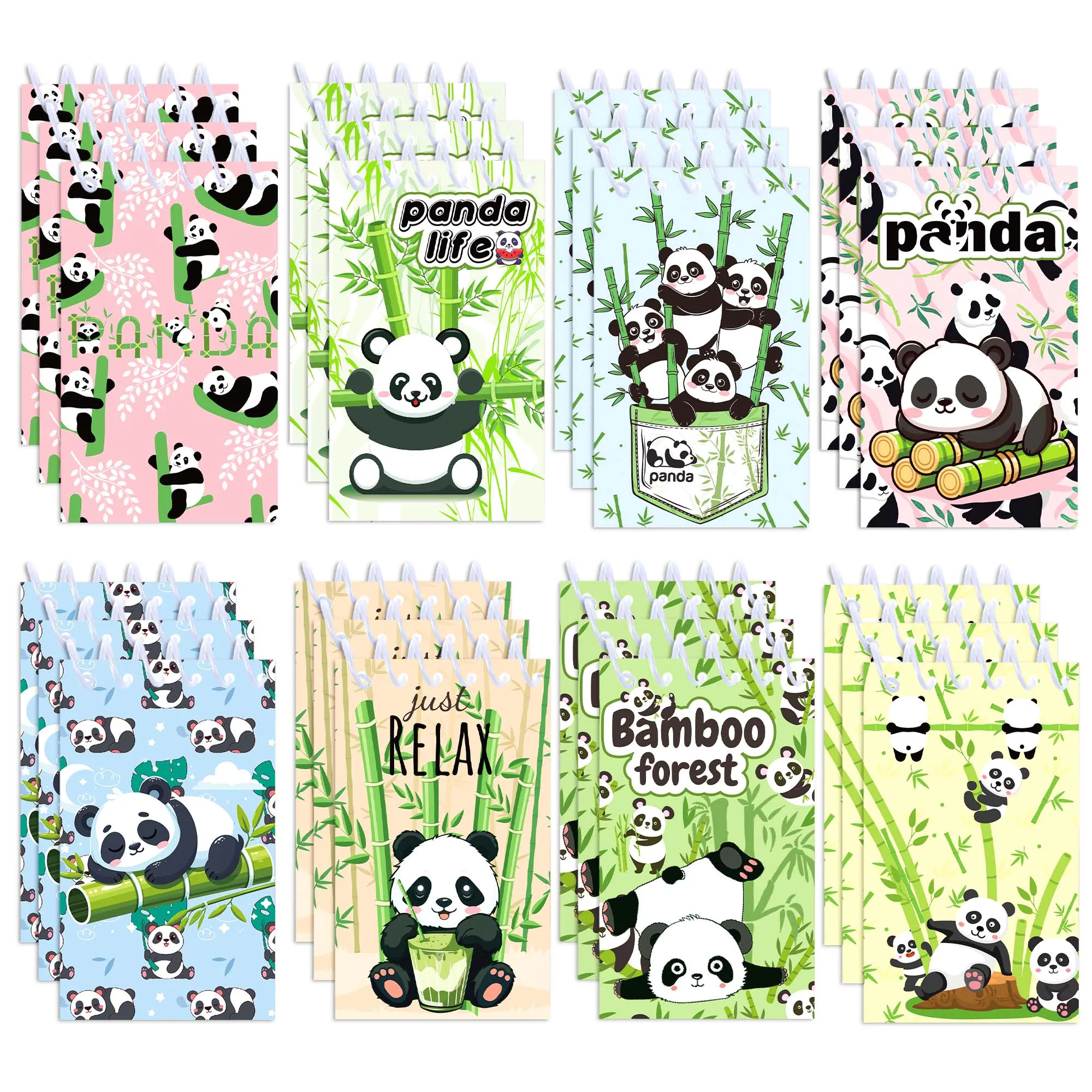 8/16/24pcs Panda Mini Spiral Pocket Notebooks Memo Pad Coil Booklet Notepads For Kids Gifts Office Stationery School Diaries