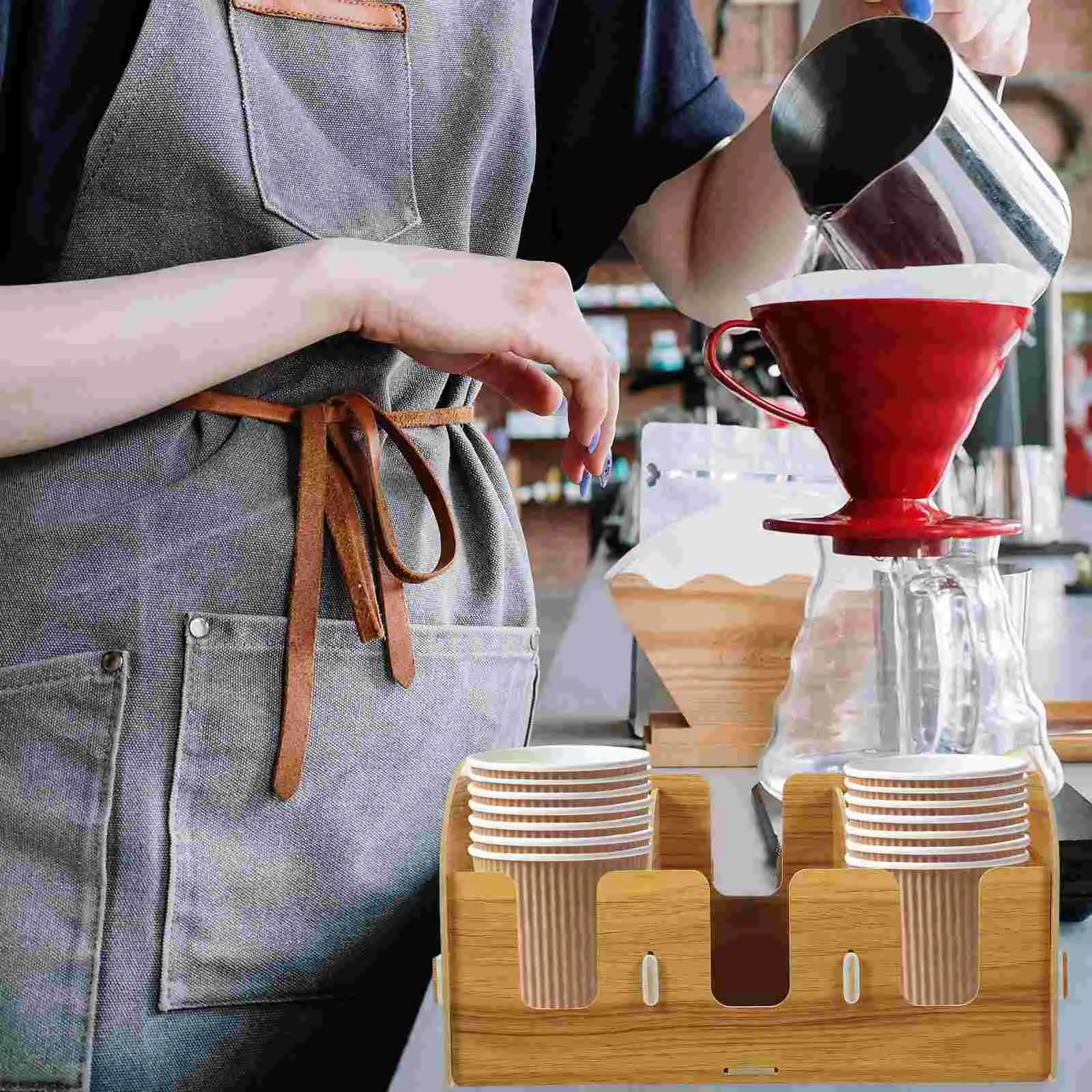 

Mate Maker Dispenser Drink Countertop Cup Organizer Wooden Coffee Station Desktop Paper Stand Table