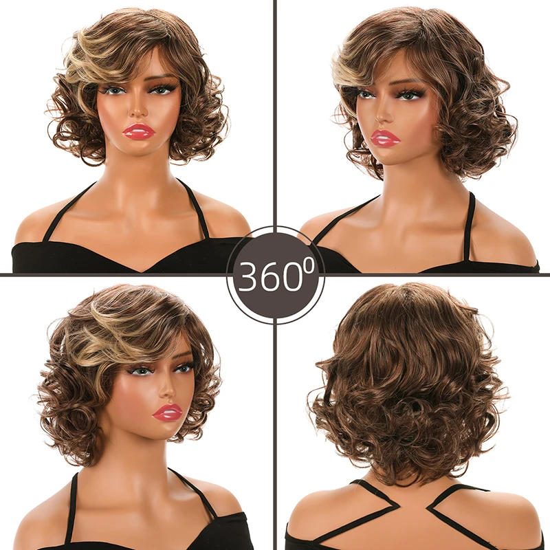 Wig Short Curly Hair European and American Fashion Explosion Head Golden Curly Hair Female Synthetic fiber wig