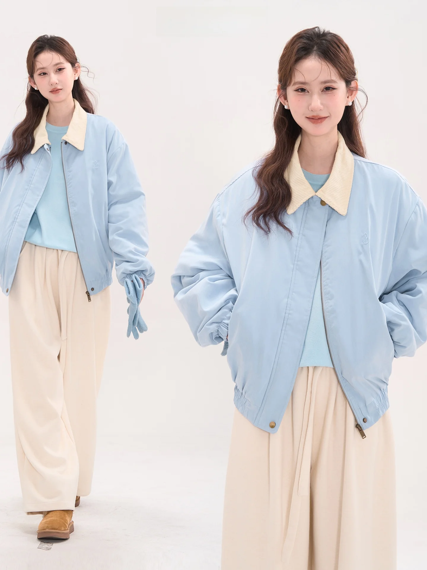 

Heme Cotton Jaet Women's Winter Coat Bread Sle Velvet Lapel Patchwork Zipper Closure Long Sve Loose Fit Color