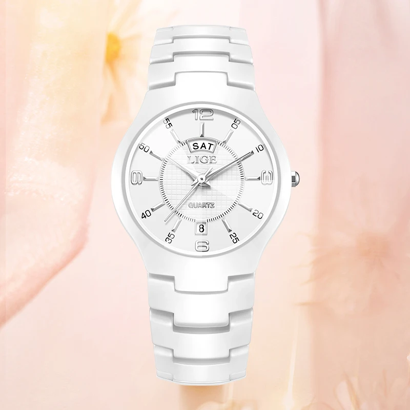 

LIGE Classic Fashion Quartz Watches for Woman Elegant Luxury Ceramic Ladies Auto Date Casual Waterproof Women's Wristwatch Gifts
