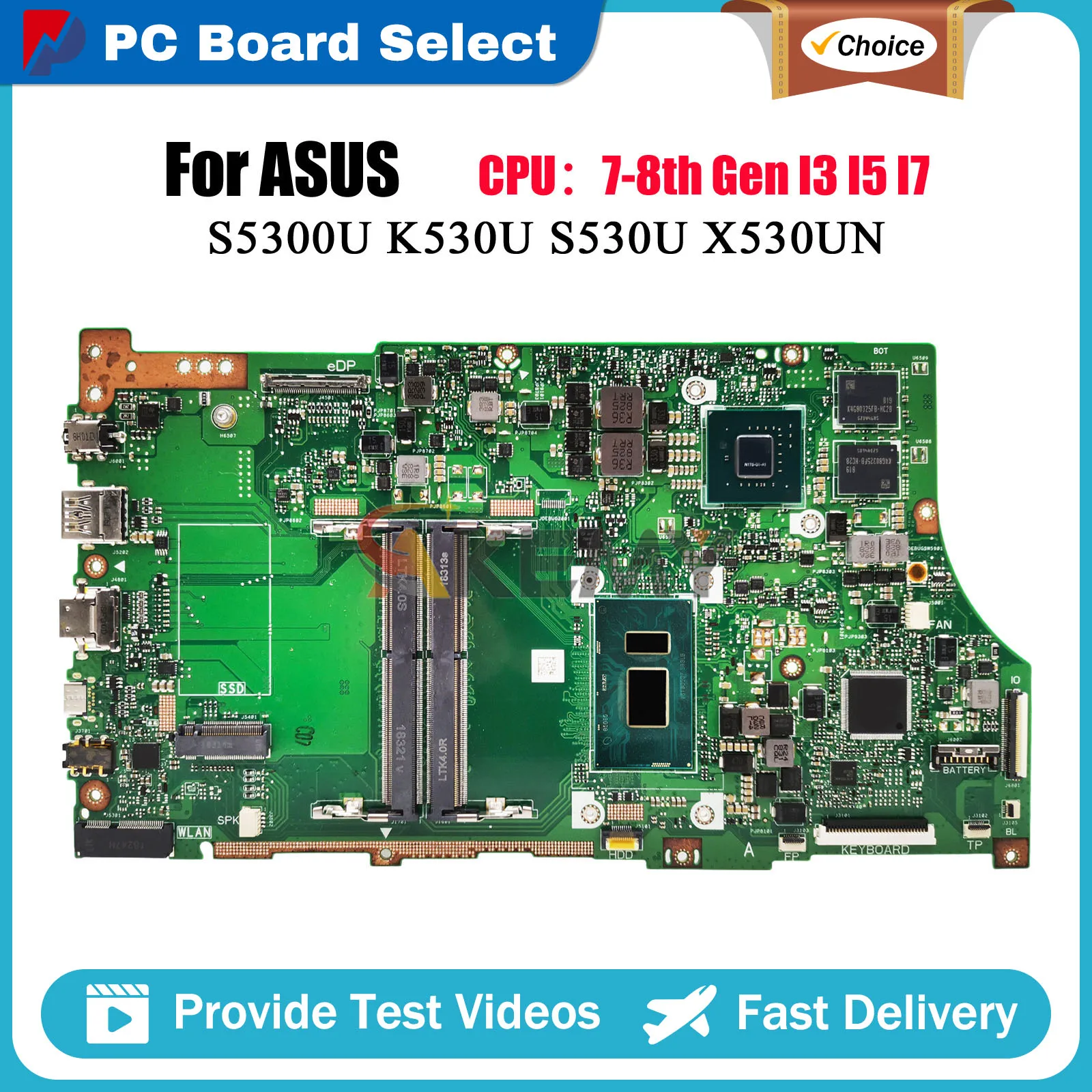 X530UN Laptop Motherboard For ASUS VivoBook X530U S5300U S530U K530U X530UN Notebook Mainboard With I3 I5 I7 CPU 110% tests OK