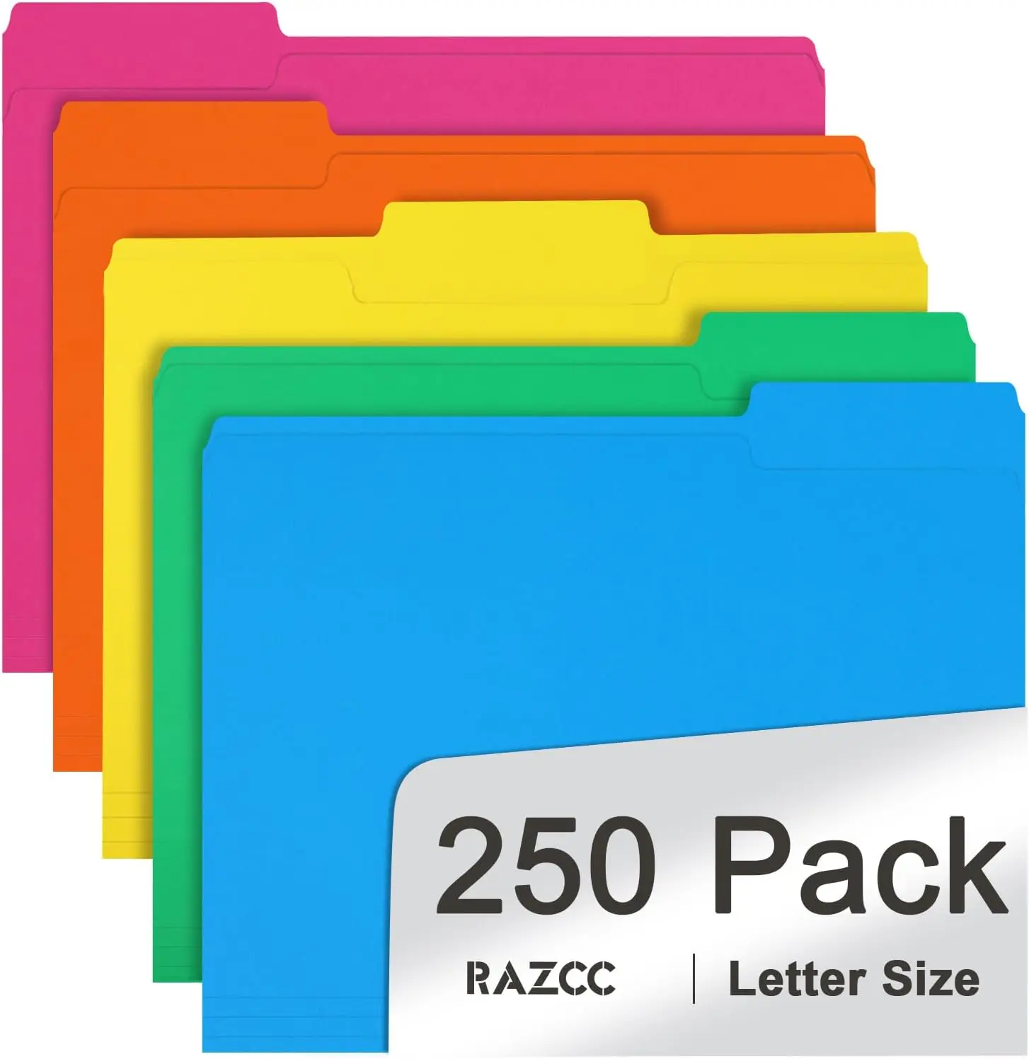 

250 Pack Colored File Folders with Tabs, 1/3 Cut for Office and Classroom Organization in Assorted Colors