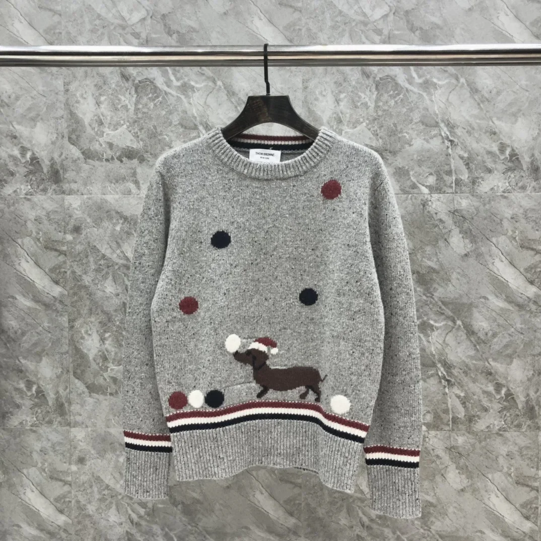 TB Autumn Winter New Sesame Cookie Christmas Little Dog Round Neck Sweater Knitted Top Women's Casual Versatile Yarn Shirt