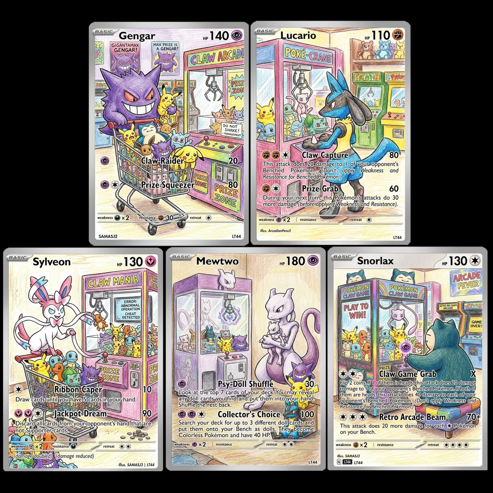 5-cartas-colecionaveis-pokemon-ptcg-sylveon-lucario-gengar-snorlax-serie-jogos-presente-pokemon-para-criancas-carta-holo-rara