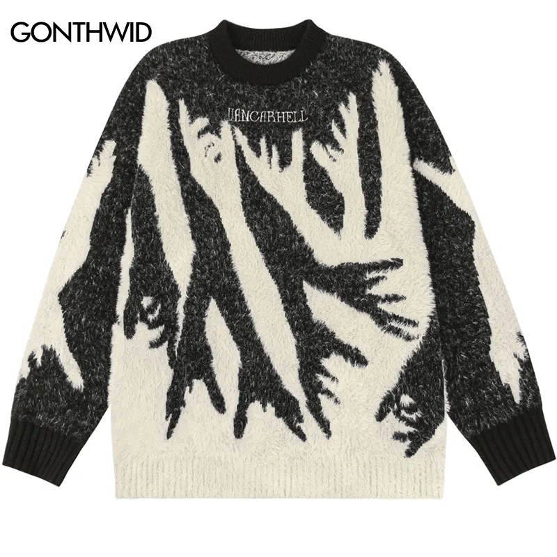 Vintage Sweaters Y2K Knitted Arm Hands Cozy Jumpers Streetwear Men Harajuku Hip Hop Casual Punk Gothic Baggy Pullover Sweater