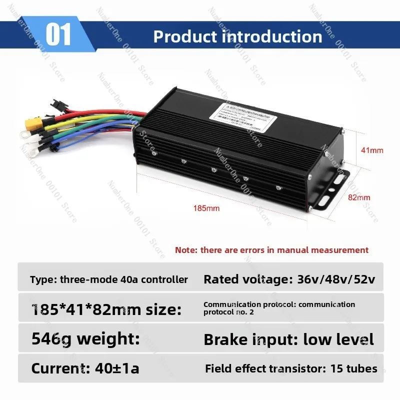 Bicycle lithium battery conversion electric scooter parts 36v 48v 52v - 40a sine wave three-mode controller