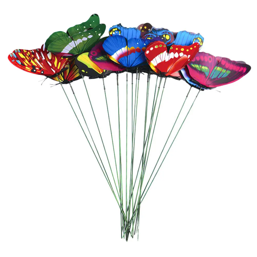

50 шт. разноцветных декоративных бабочек из ПВХ для сада, двора, патио, цветочных горшков, для использования в помещении и на улице, водонепроницаемые, реалистичные украшения
