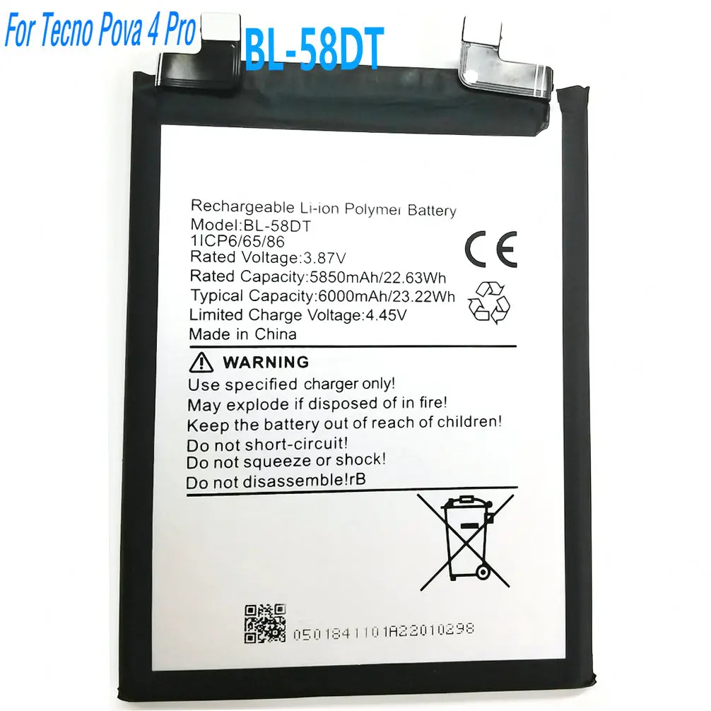 

3.87V 22.63Wh BL-58DT Li-ion Polymer Battery For Tecno Pova 4 Pro Mobile Phone