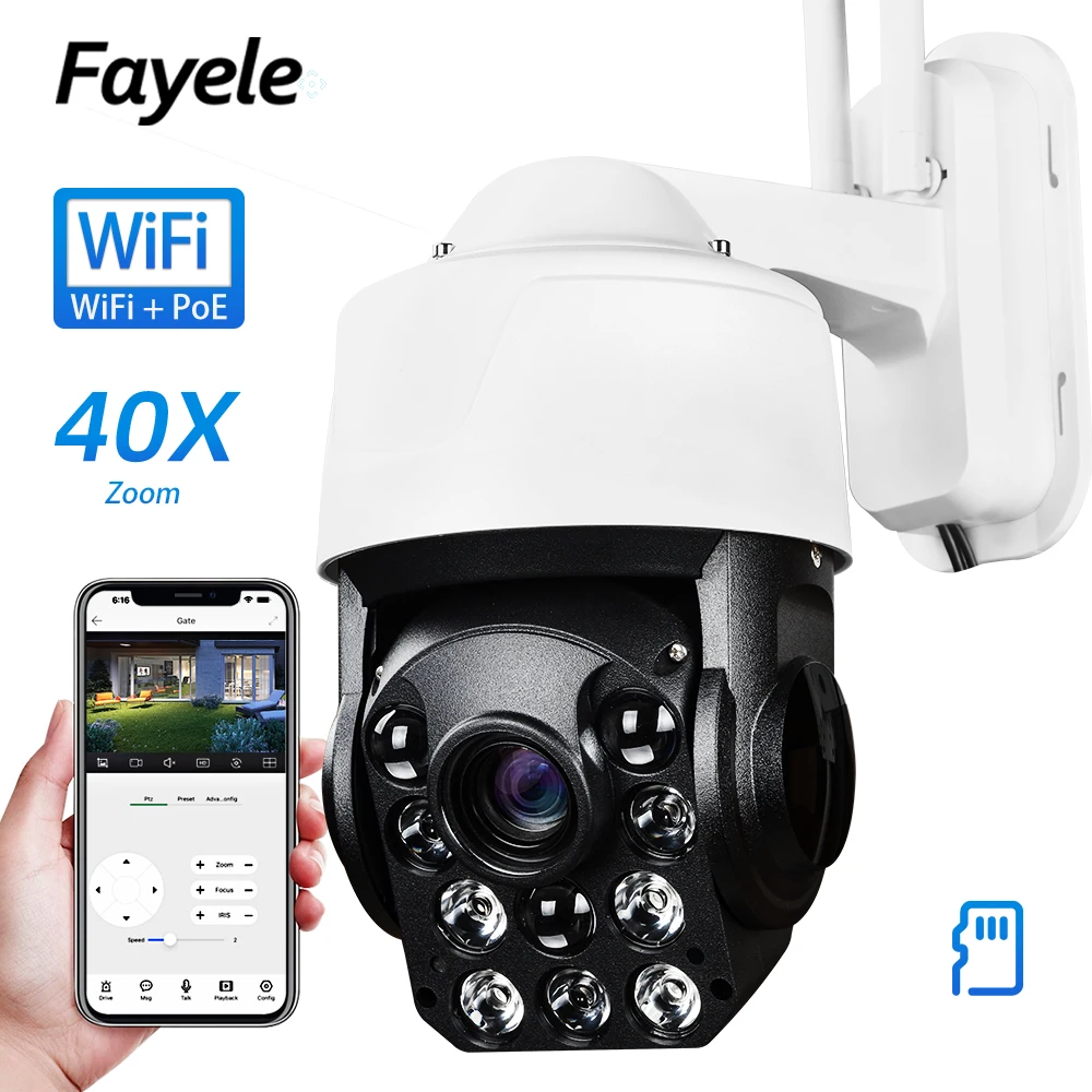 Outdoor Wireless IP Camera Color Night Vision 2way Audio SD Slot 3MP WIFI POE AI Auto Tracking 40X Zoom Speed Dome PTZ Camera