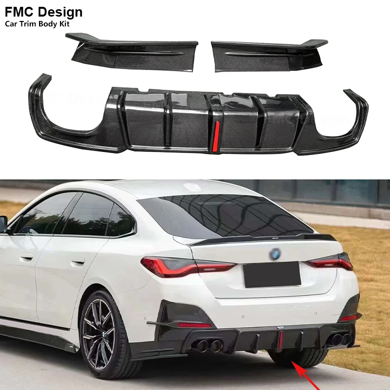 For BMW 4 Series G26 2021+ 4 Door Carbon Fiber With lights Car Rear Bumper Lip Diffuser Spoiler Parts Upgrade Body kit