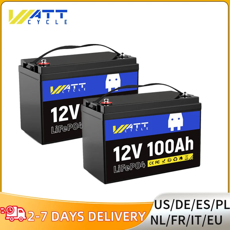 

Wattcycle LiFePO4 Battery 12V 100Ah 2Packs Built-in 100A BMS Supports Series and Parallel Connection for RVs and Golf Carts