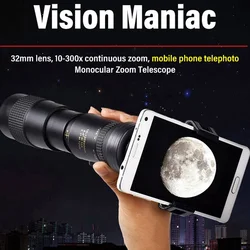 Telescopic Zoom Monocular High-Definition Telescope 4k 10-300x30 Professional Monocular Telescope Powerful Binoculars Hd Super