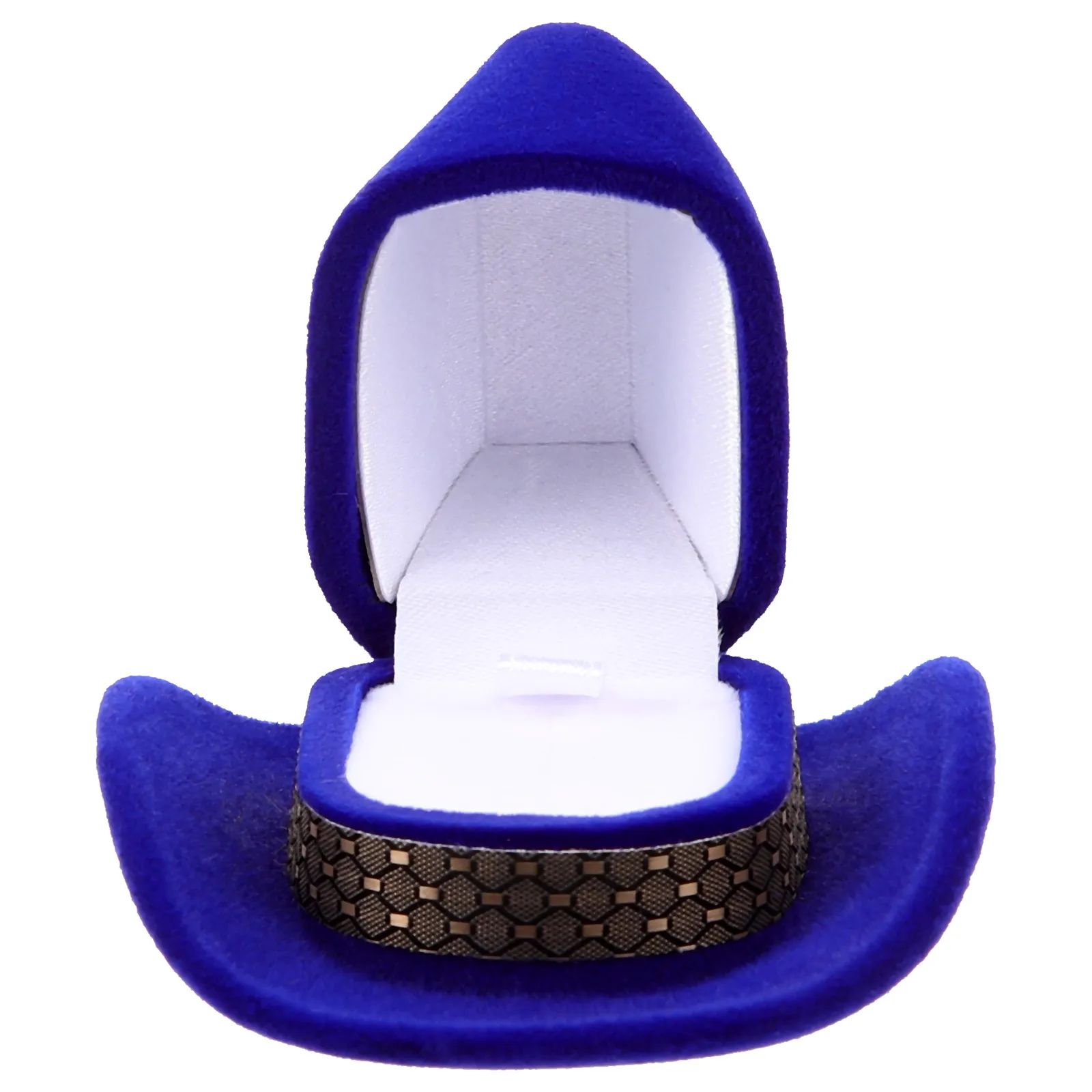 Blaue Beflockung Ringe Fall Samt Schmuck Box Cowboy Hut Ringe Halter Lagerung Cowboy Hut Schmuck Halter Vitrine