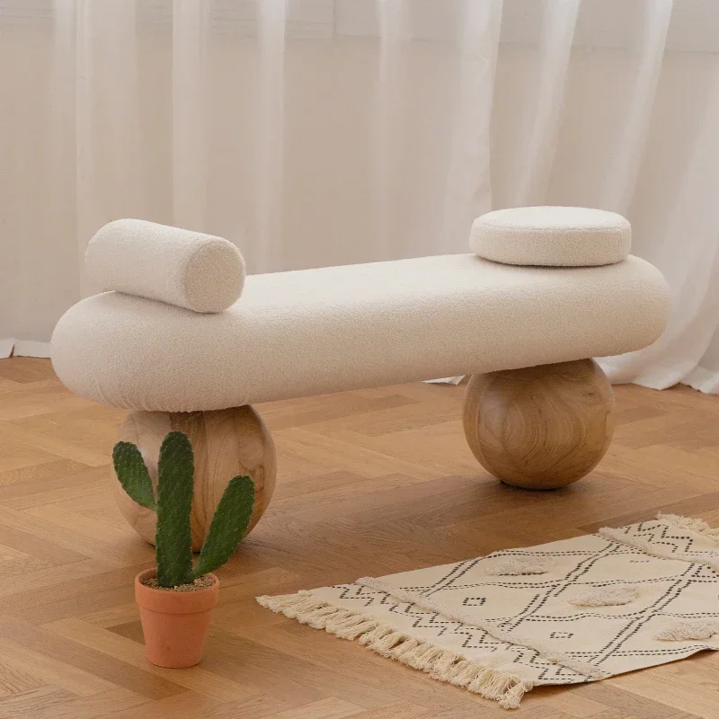 Modern Creative Simple White Bench for Changing Shoes Home Stool Bedroom Bed End Stool Wooden Velvet Bench