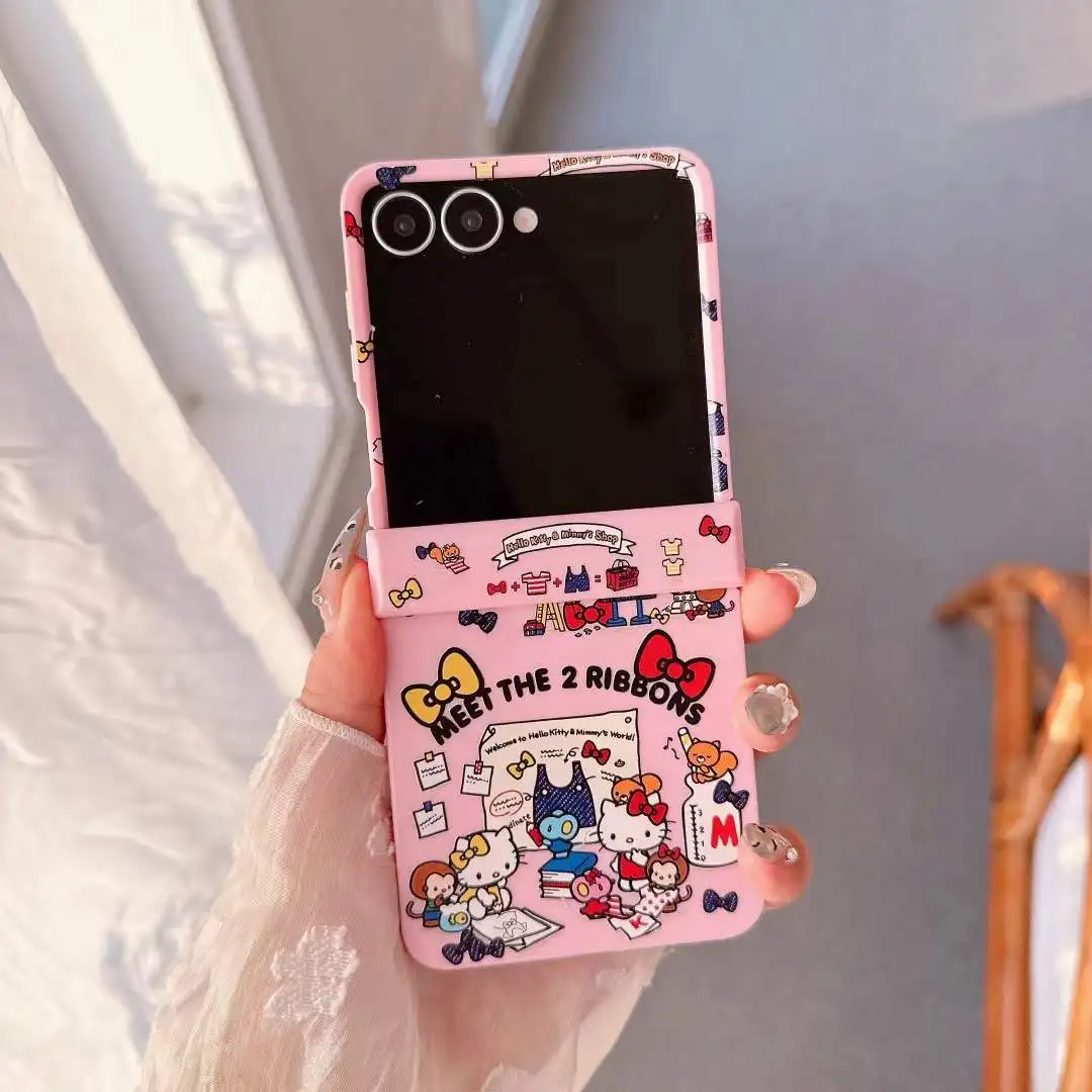 Kawaii Y2K لطيف مرحبا كيتي جراب هاتف لسامسونج غالاكسي Z فليب Z فليب 7 6 5 4 3 Zflip6 Zflip5 Zflip4 Zflip3 كاندي فوندا