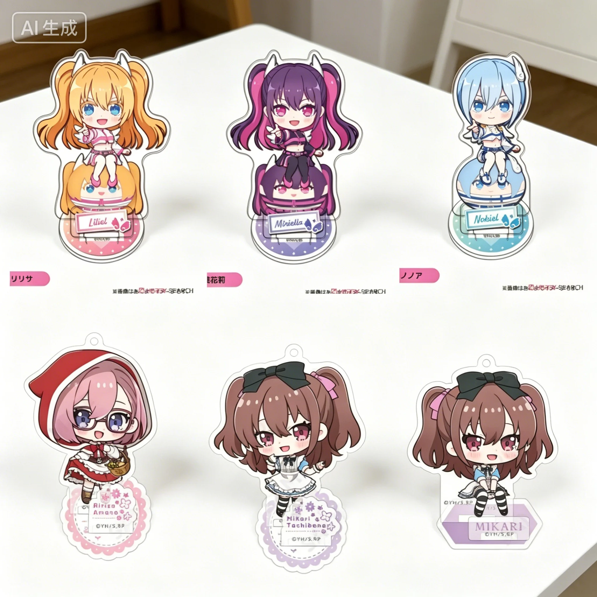 Anime 2.5 Dimensional Seduction Tachibana Mikari Q-style Name-labeled Power Strip, Placa de acrílico con soporte, Llaveros, Decoración de escritorio