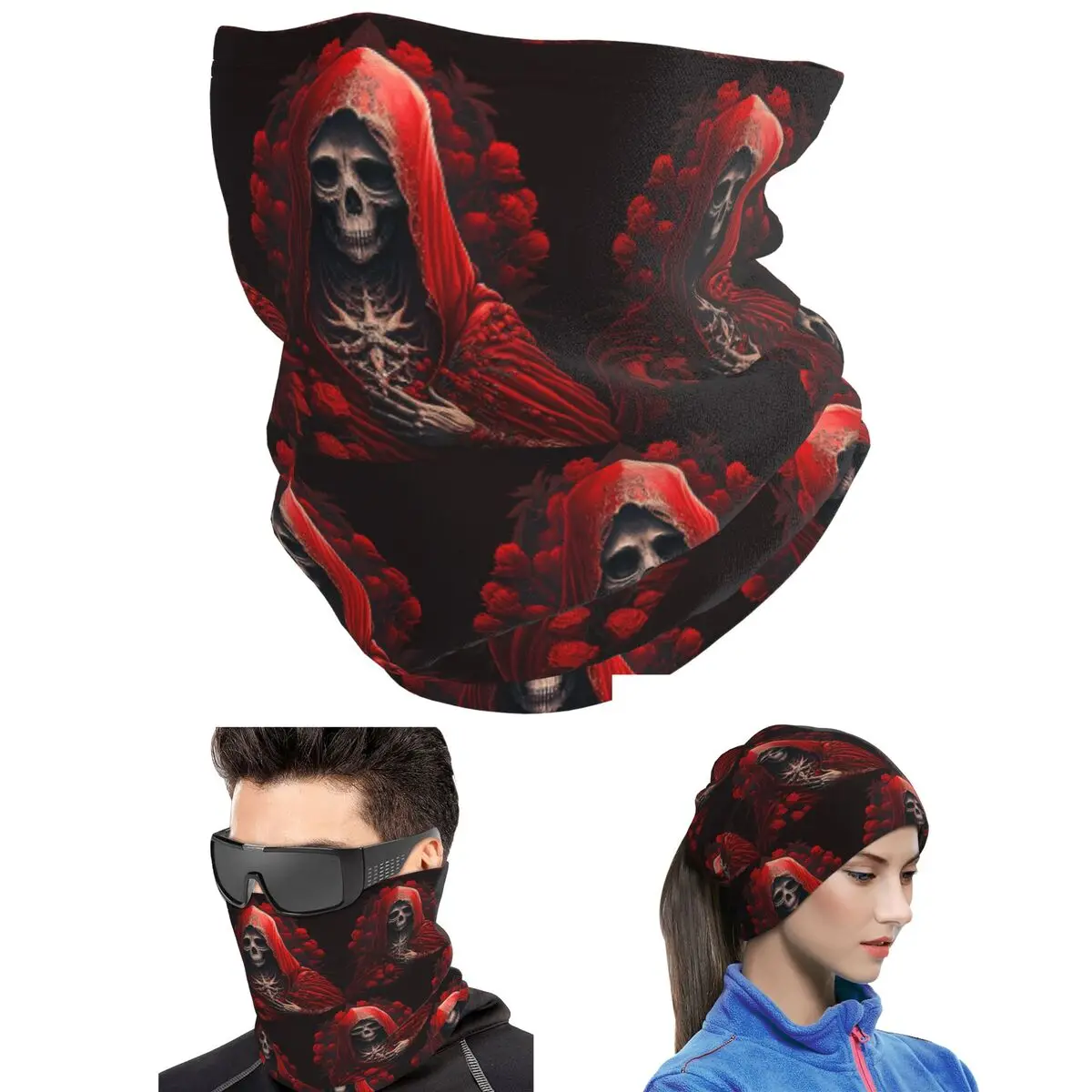 Santa Muerte Saint Death Goth Mexican Muertos Skull Bandana Neck Cover Printed Mask Scarf Hiking Fishing Face Mask Adult