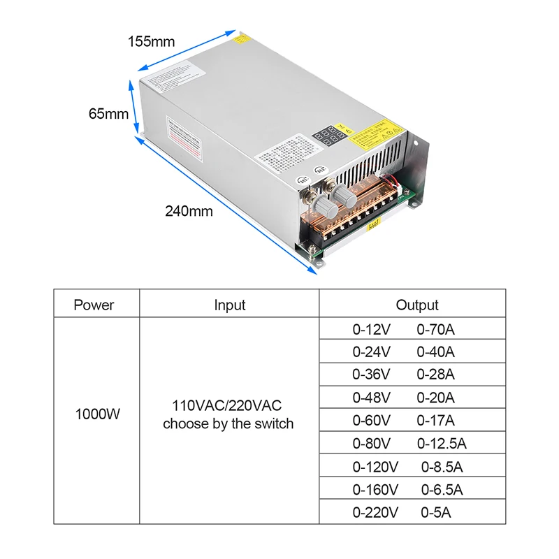 1000W digital display switching power supply Adjustable voltage and Current limit 0-24V 36V 48V 60v, SMPS 24v 40A, 48V 20a