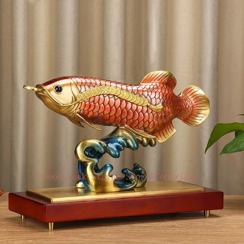 high grade Good luck Dragon golden Fish Wealth Arowana HOME OFFICE BAR CLUB decoration bring wealth money bronze Sculpture