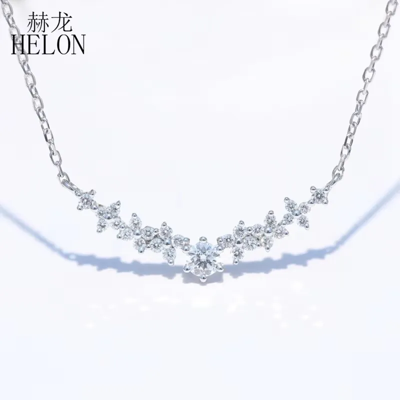 HELON Solid 18K Rose Gold Round DEF Color Genuine Moissanite Engagement Necklace Pendant Women Fine Jewelry Best Birthday Gift