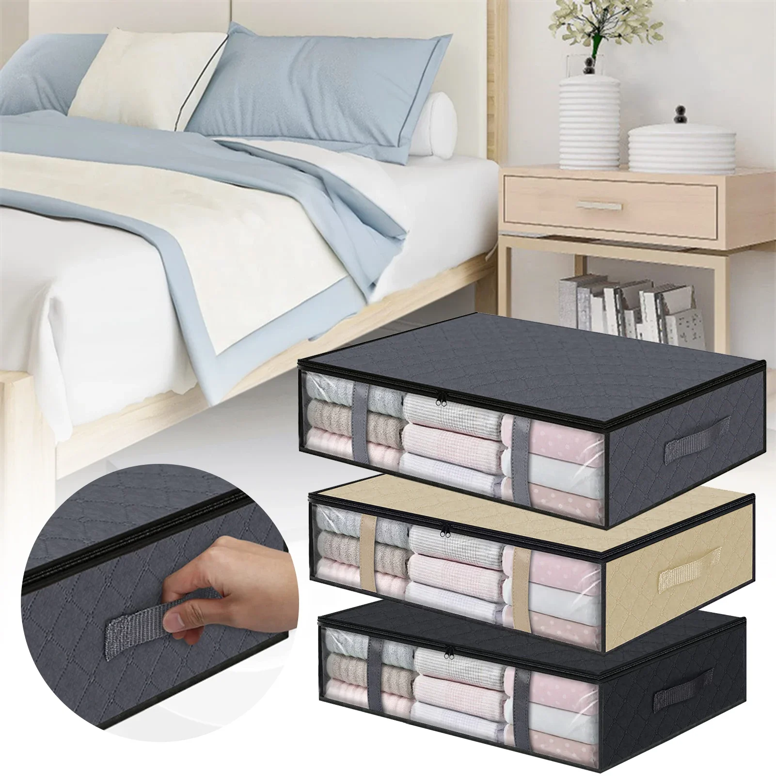 Foldable Under Bed Storage Bags Large Capacity Storage Bins For Down Quilt