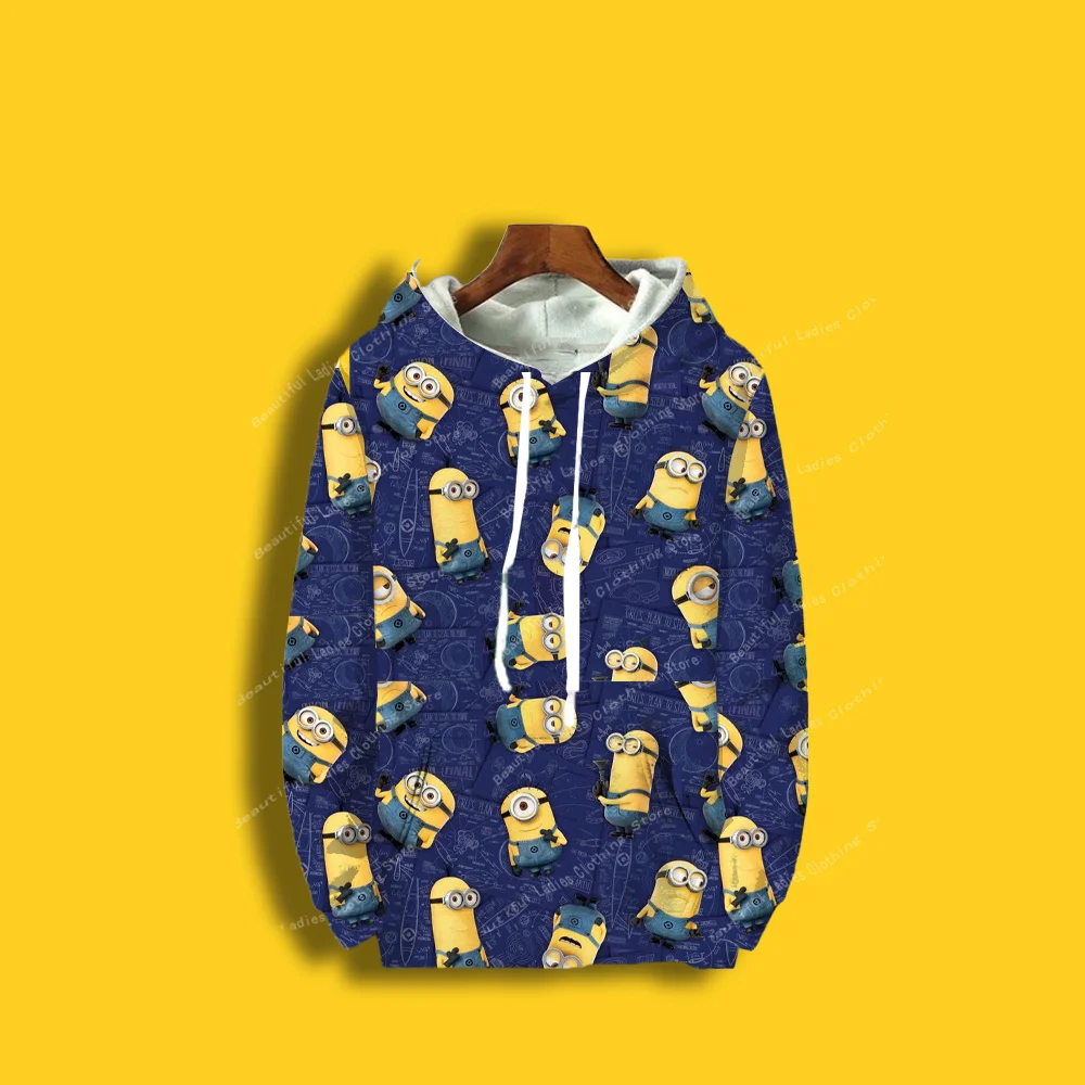 (MINISO)Minions Cute Cartoon Print Women Hoodies Gifts Casual Style Y2K Streetwear Sweatshirts Fall /Winter Tops Women Coats