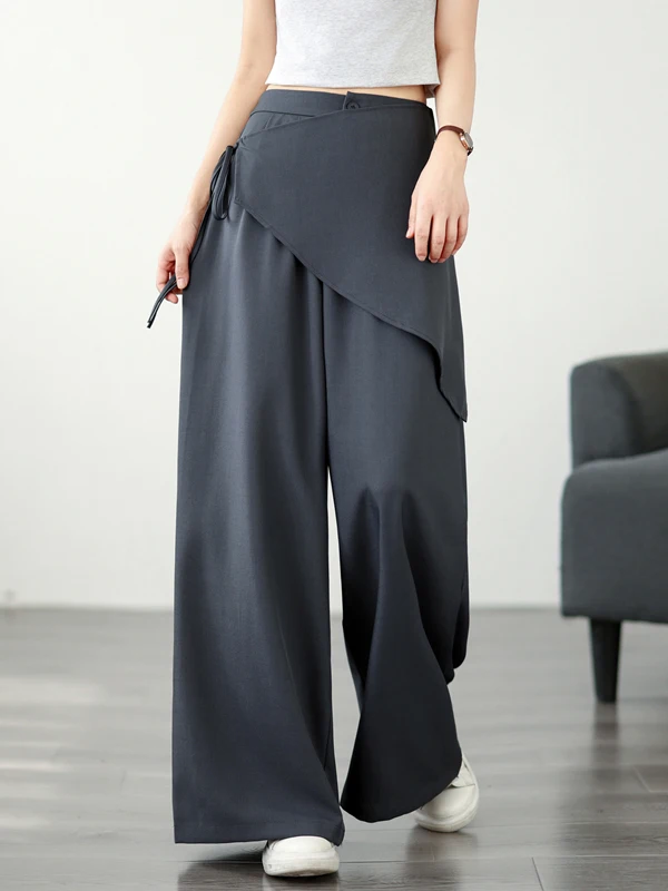 Authentic Elegant Wide Leg Suit Pants Spring Autumn New Style Irregular Loose High Waist Polyester Fiber Ladies Casual Pants