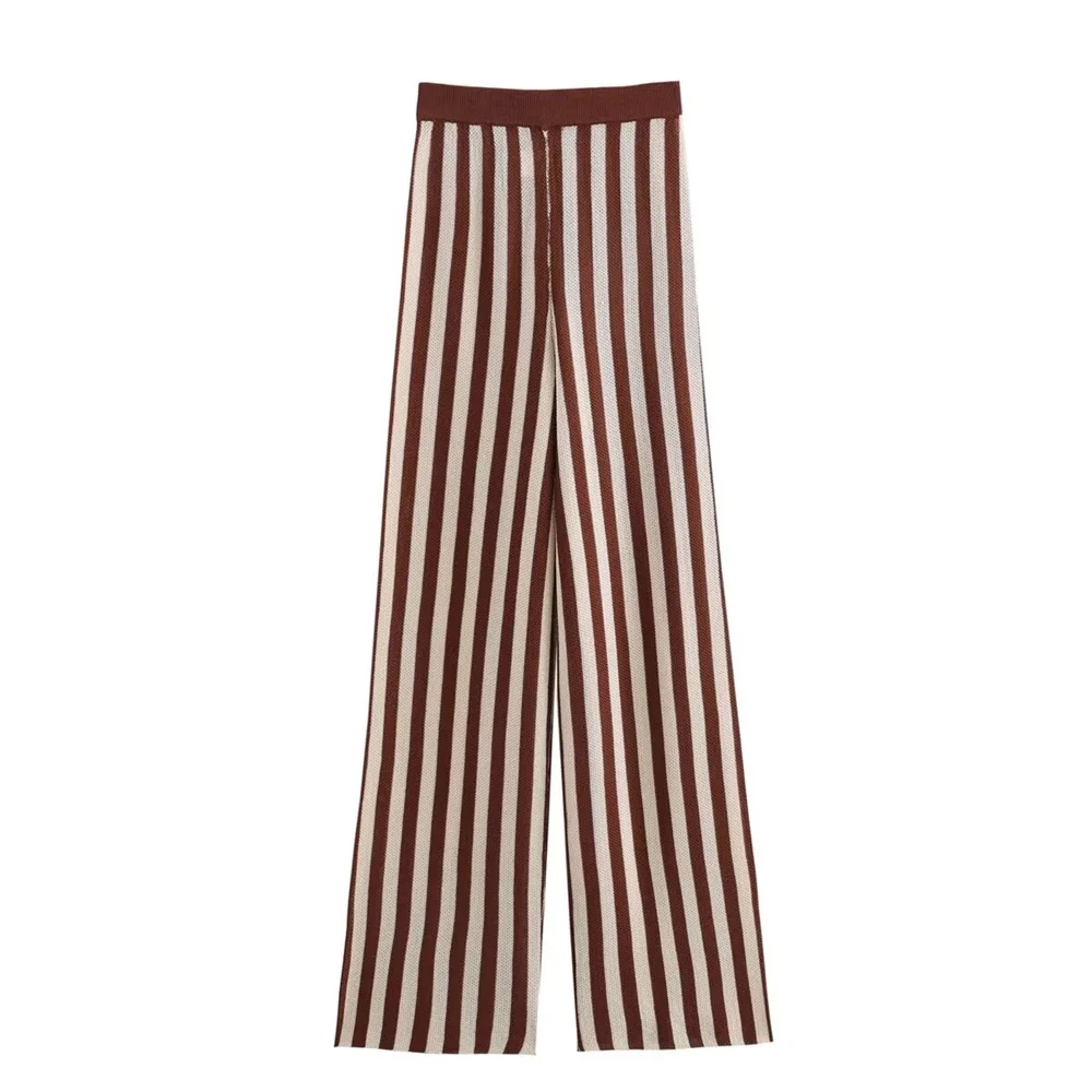 Elegant Knitted Striped Vest Pant Sets Women O-neck Sleeveless Crop Tops High Waist Pants Suit 2024 Summer Casual Lady Outfits 