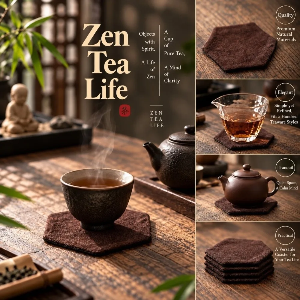 Hand-Sewn Teacup Pad Square/Hexagon Zen Grass And Wood Non-Slip Pad Tie-Dye Anti-Scalding Design Tea Space Cup Pad