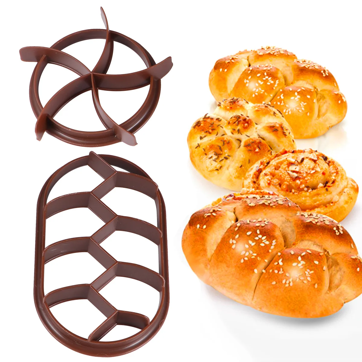 

2 pcs Bread Press Baking Mould Set Plastic Non-Stick Diy Embossing Tool For Cake Cookie Chocolate Soap Resin Craft Home Bakery