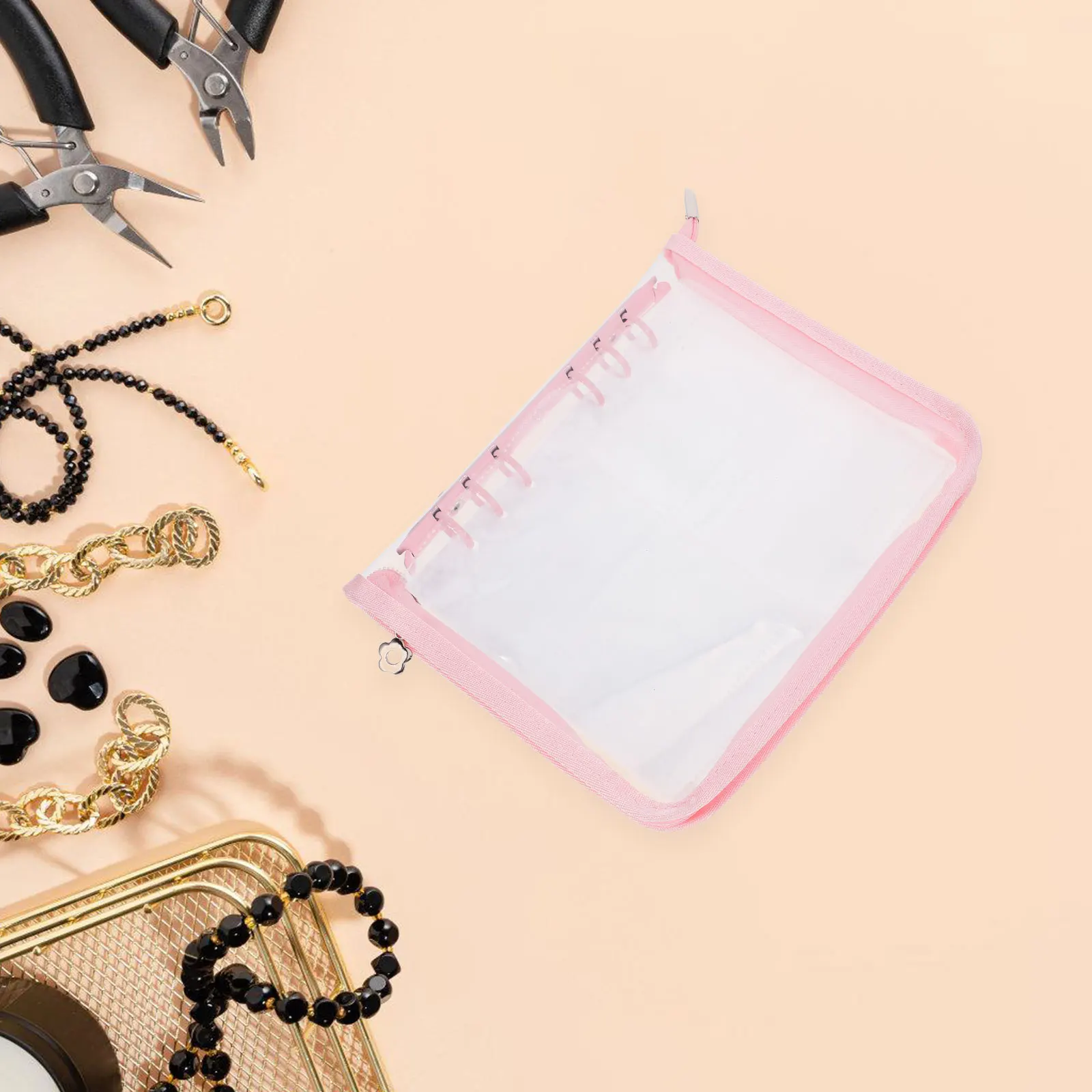 

Multifunctional Storage Book Bag Travel Earring Organizer Case Zipper Closure Compact PVC Lightweight Portable Jewelry Storage