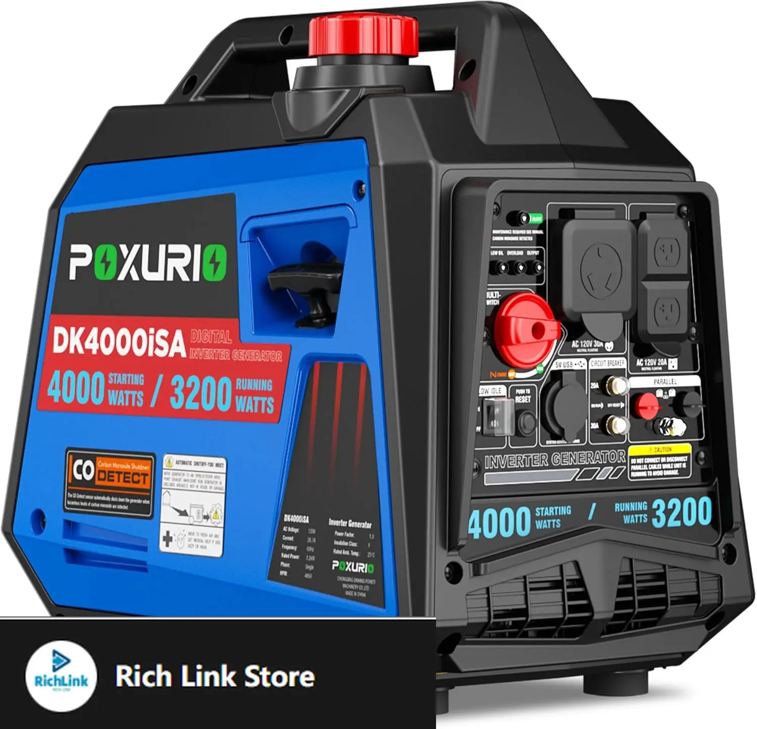 

4000 Watt Inverter Generator, 120V Gas Powered Generator Super Quiet, CO Alarm/RV Ready/EPA for RV, Camping and Home