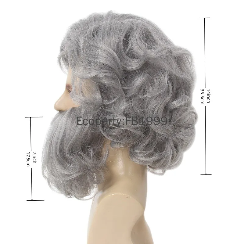 Nuovo set completo di parrucche per barba cosplay di Babbo Natale Set di parrucche ricce bianche grigie per Mr Babbo Natale Eygpt King Barba Set di costumi di Halloween