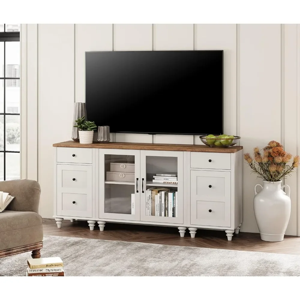 

TV Cabinet Entertainment Center for Living Room, 2-in-1 Buffet Cabinet with Drawer & Glass Door for Dining Room