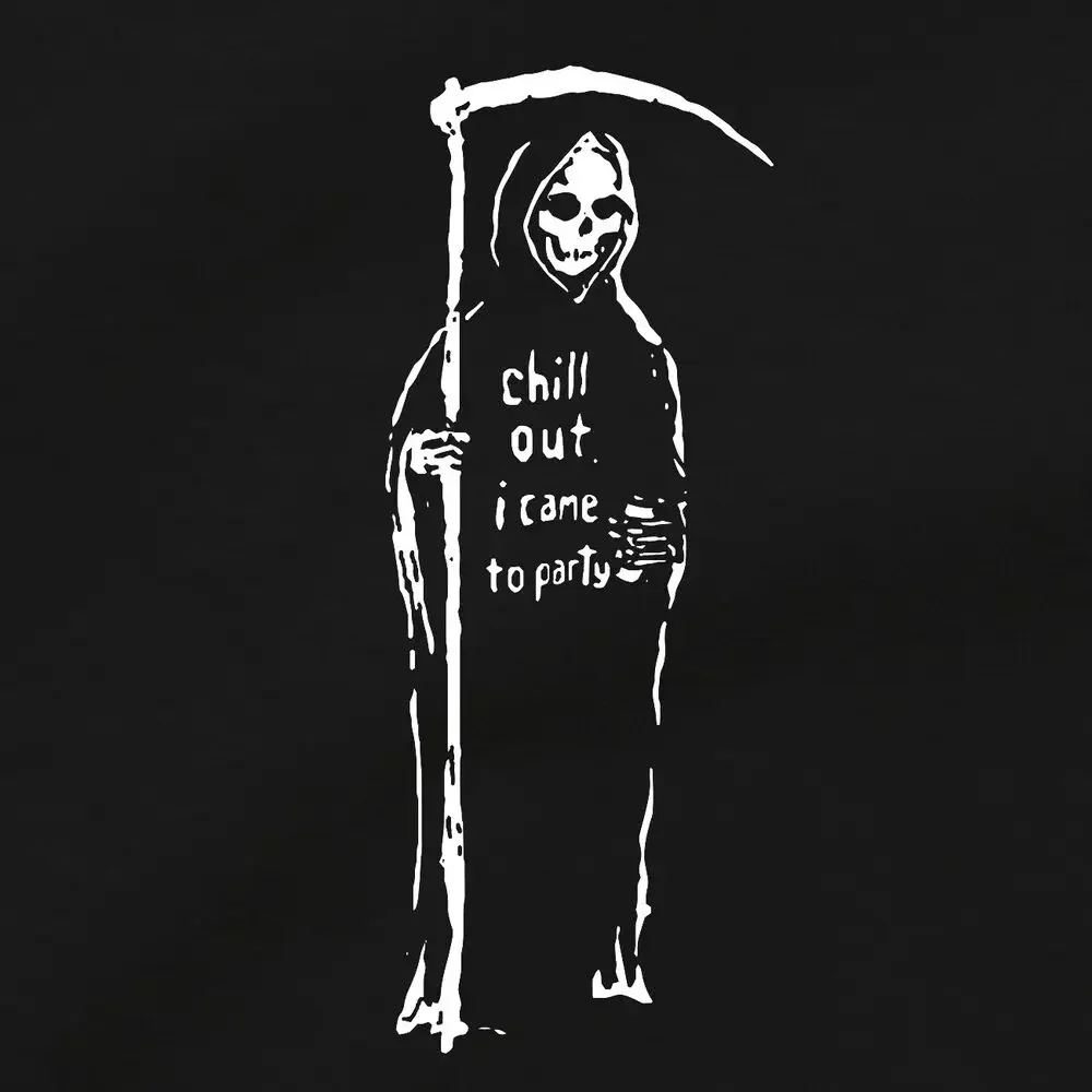 Grim Reaper Drinking Beer T Shirt Ring Necklace Poster Hood Death Mask Robe Tee