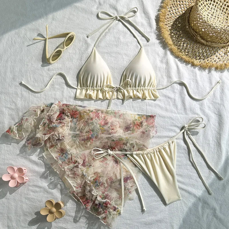 Set Bikini Seksi 3 Potong 2026, Baju Renang Wanita, Pakaian Renang Tiga Potong, Pakaian Pantai, Baju Mandi, Bikini Brasil, Pakaian Kolam Renang