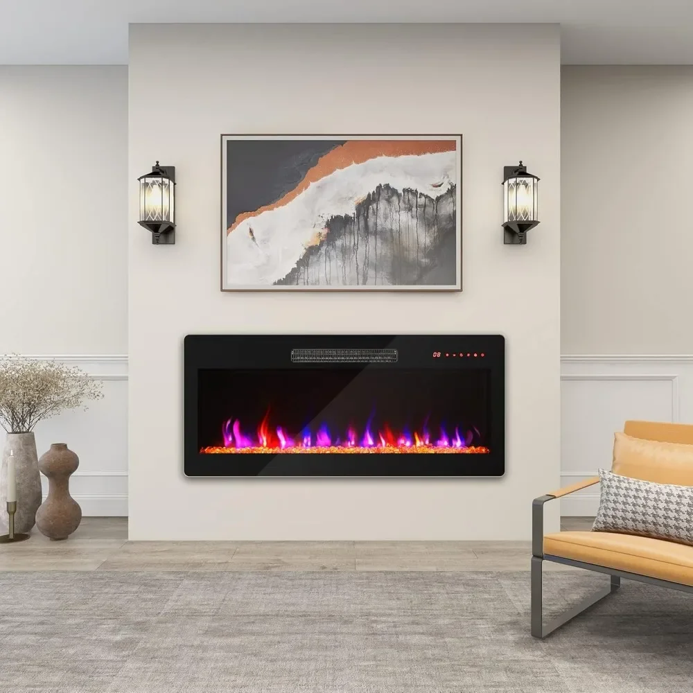 

Electric Fireplace, Heater with Adjustable Flame Color and Brightness, Touch Screen, Recessed & Wall Mounted Electric Fireplaces