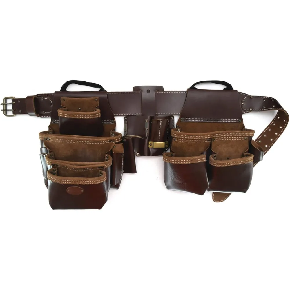 4-Piece and 22-Pocket Pro Framer’s Combo, Tool Belt with 2 Tool Pouches, a 4-Pocket Multi-Tool Holder, and 1 Leather Hammer Loop