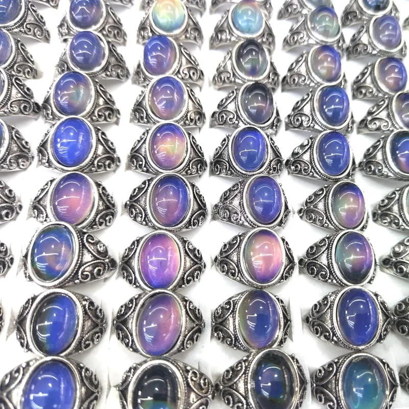 XiaoYaoTYM Vintage Style Oval Mood Rings 50pcs/Lot Changes Color From Body Temperature