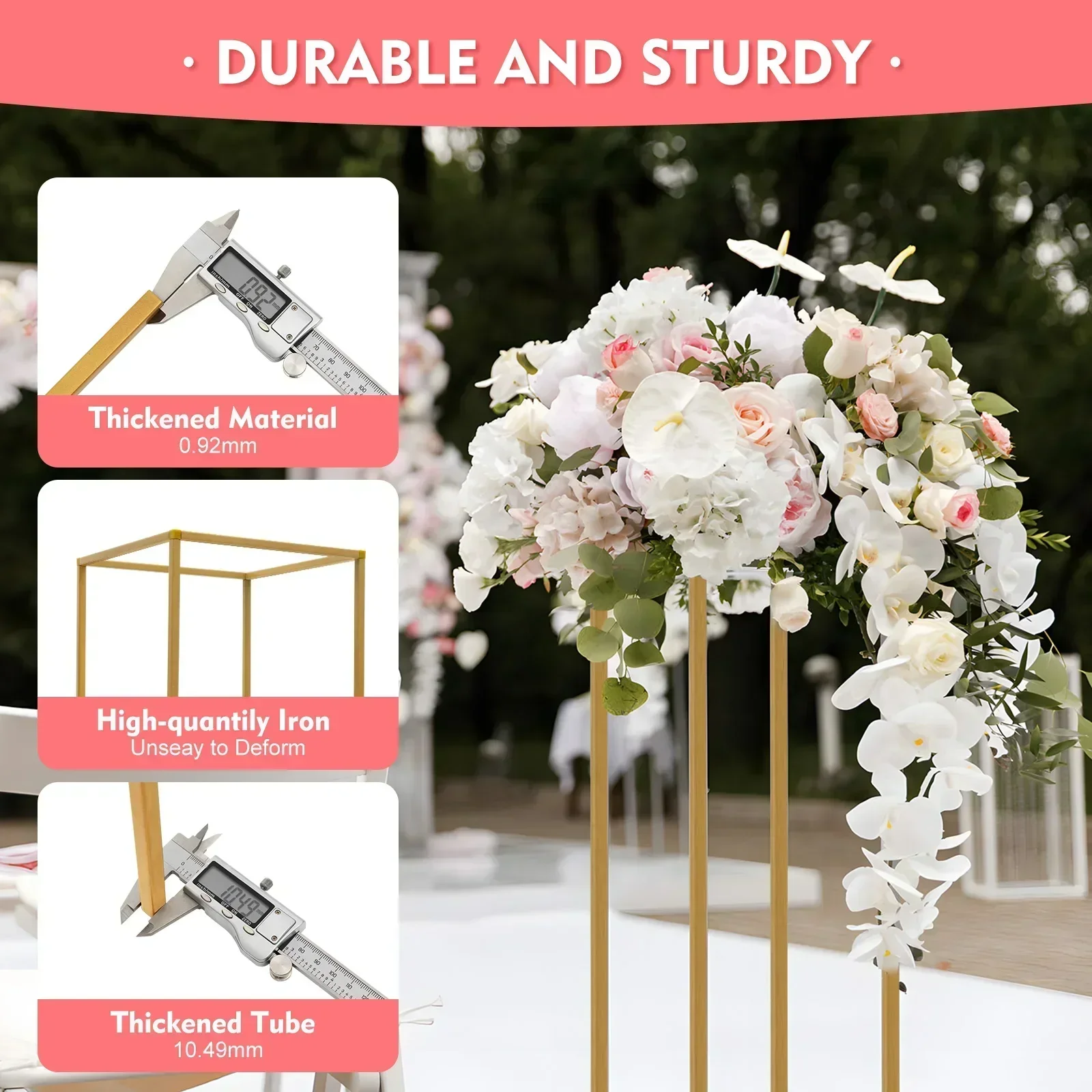 

10 Flower Stands, 80 cm High, Anniversary Party and Wedding Event Decorative Stands, Geometric Metal Flower Vase Holders, Gold