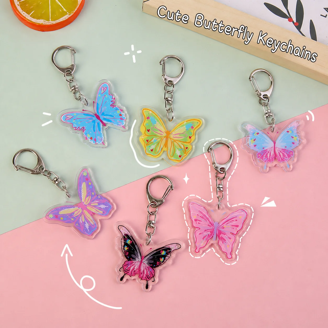 PVC Butterfly Keychain Pendant for Women Birthday Party Wedding Gift Acrylic Pendant for Backpack Bag Earphone Case Filler 1Pcs