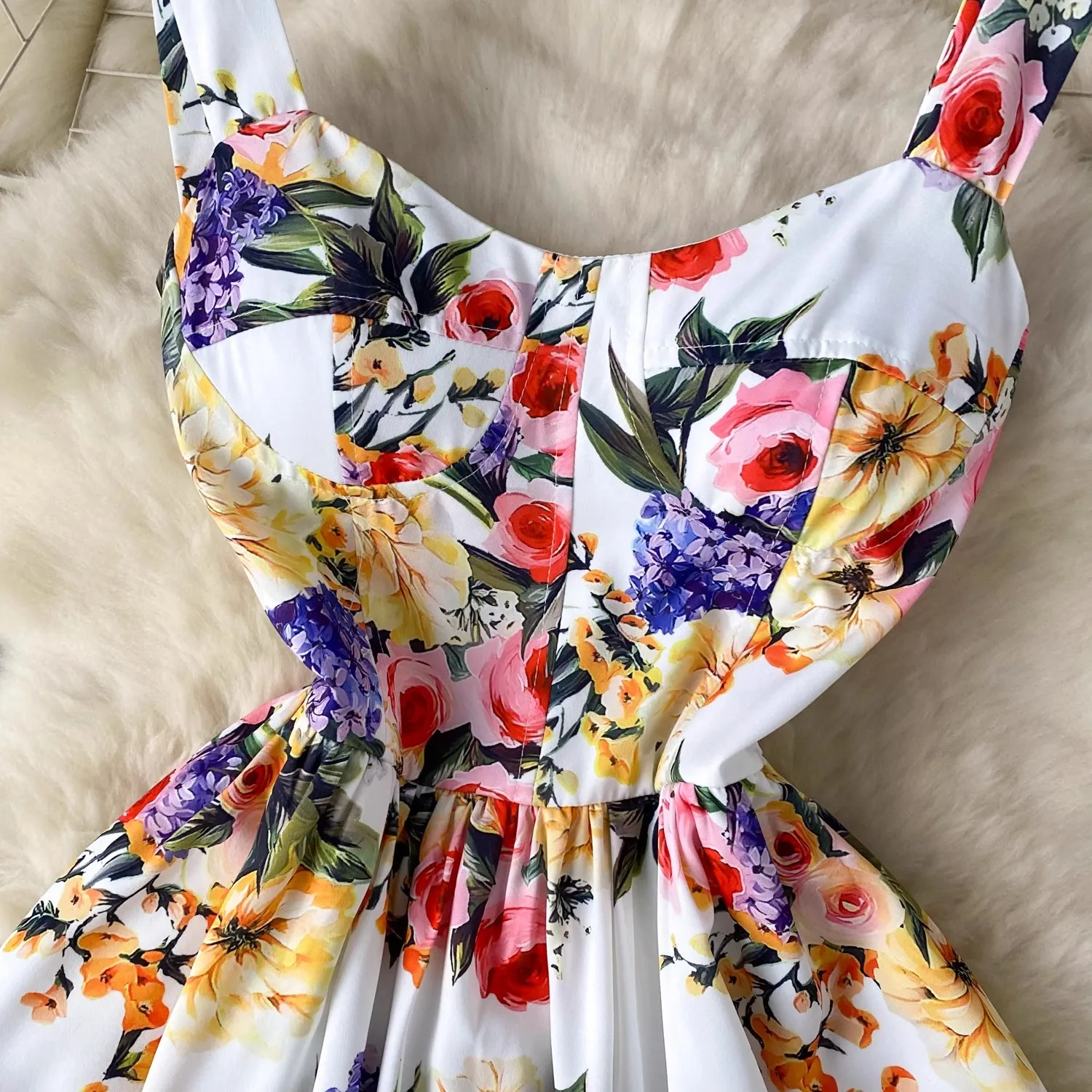 summer Holiday Flower Mini Dress for Women Spaghetti Strap V-Neck Backless High Waist Floral Print Beach Short Vestidos 634