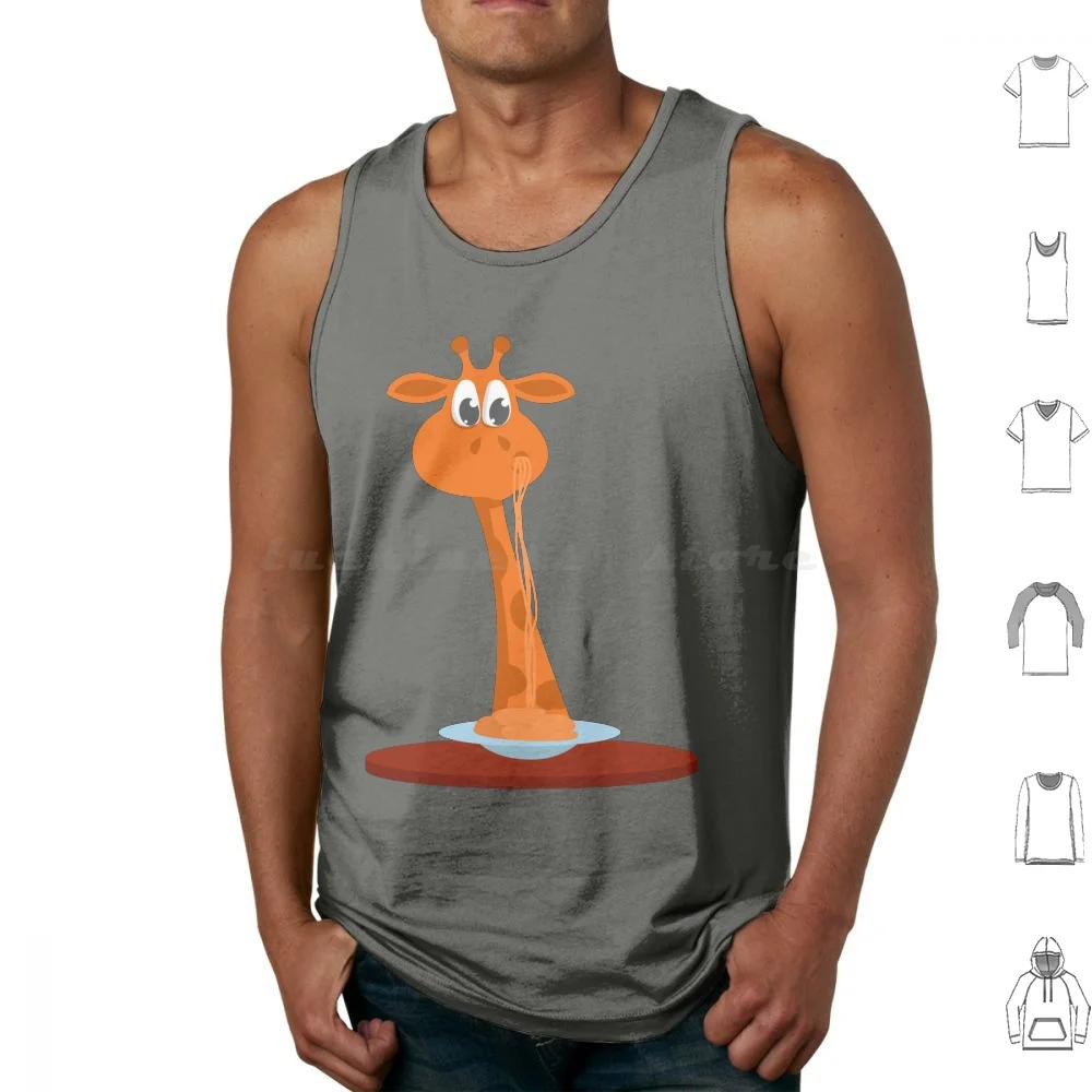 Cute Giraffe Eating Pasta Tank Tops Print Cotton Cute Giraffe Pasta Food Funny Spaghetti Italy Italian Pizza Pastafarian