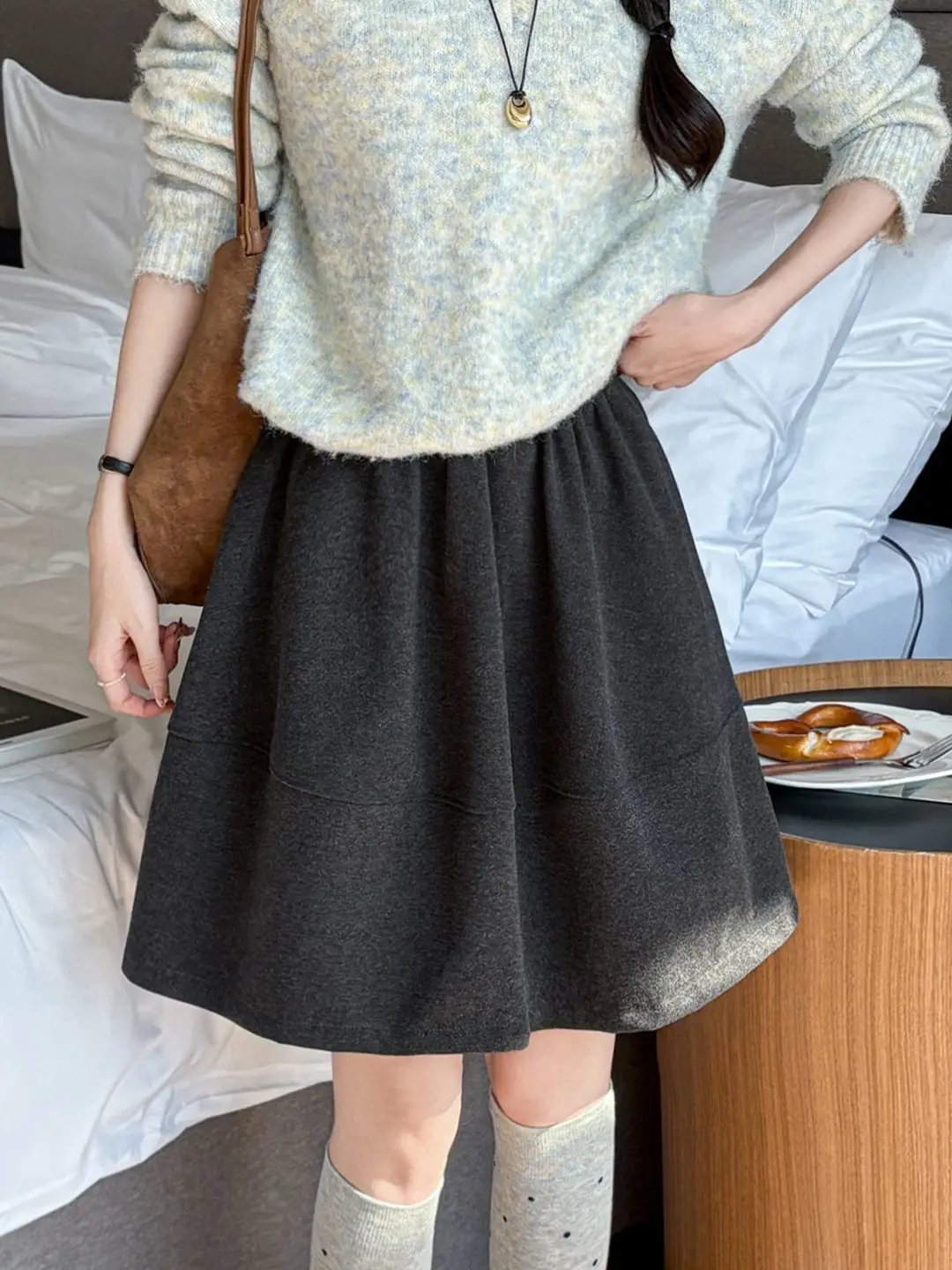 

Casual Woolen Skirt Women's Elastic Waist Flower Bud Skirt Autumn Winter New Design Sensation Polyester Fiber Skirt