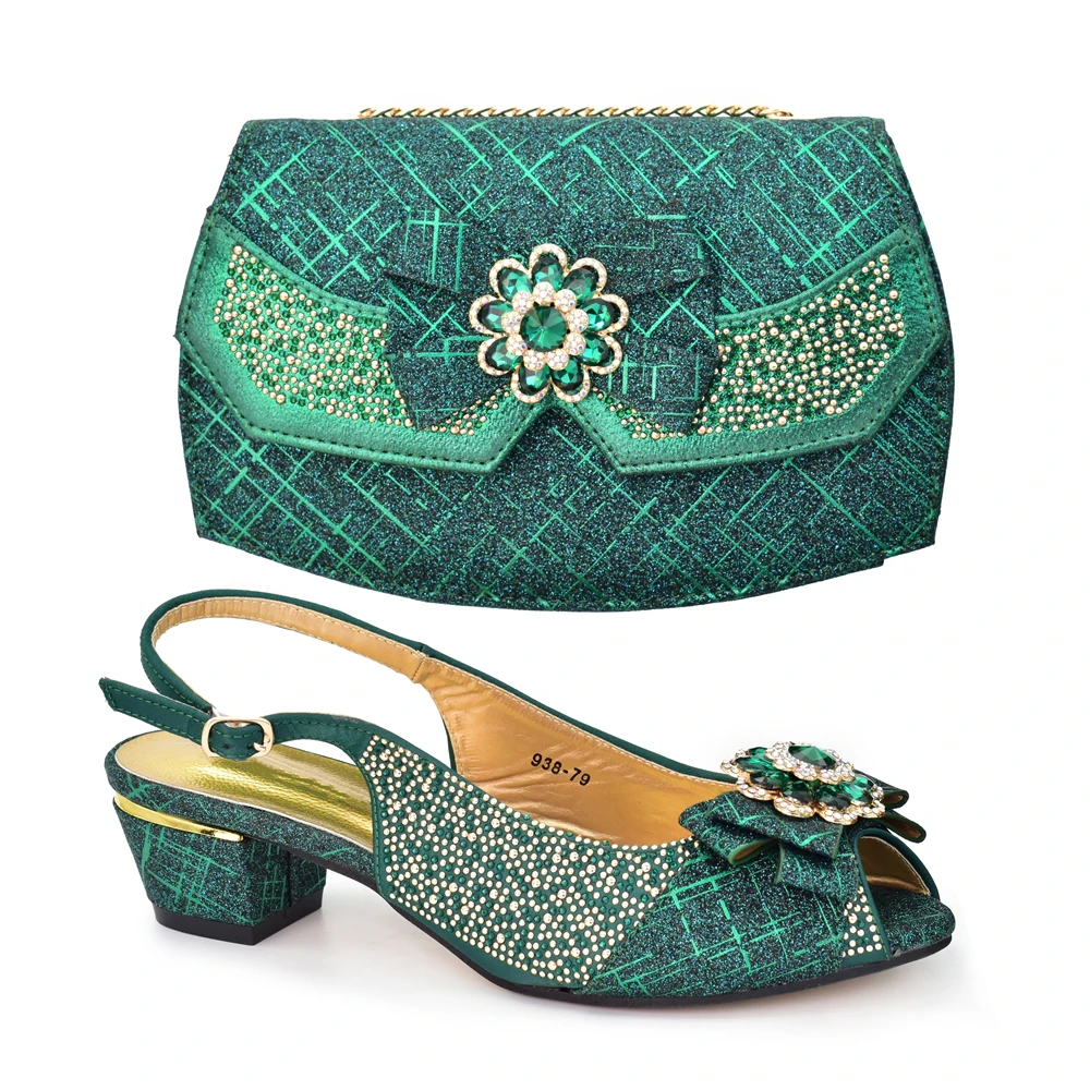 Sapatos femininos com bolsa combinando, nigeriano para festa, estilo de decoração de cristal, design italiano, mulher africana