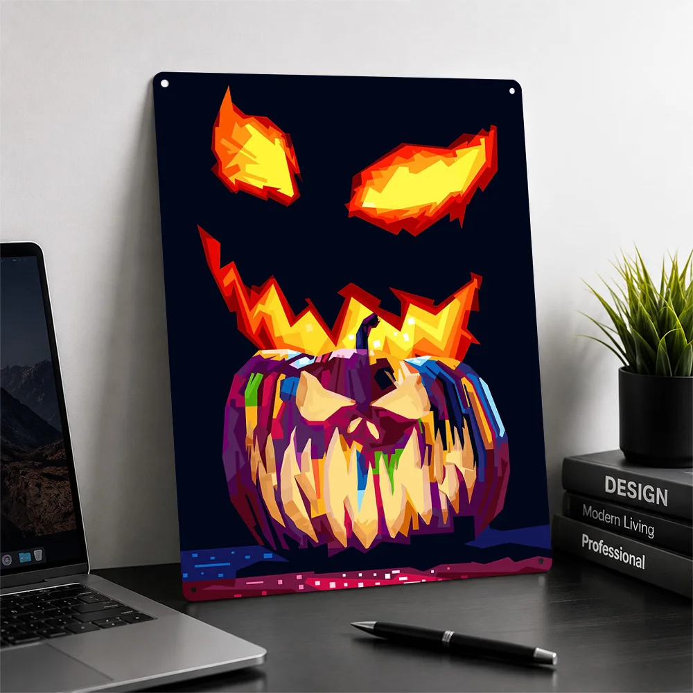 Jack O Lantern Metal Poster Horror Wall Art Customized Retro Tinplate Sign for Man Cave Home Theater Bedroom Gift Display Plaque