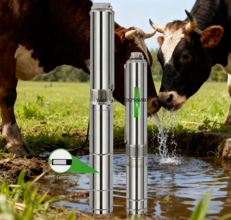 

2HP Солнечный двигатель постоянного тока Гибридный насос переменного/постоянного тока высокого давления-85 м Набор насосов для подачи воды для глубокой скважины для скота