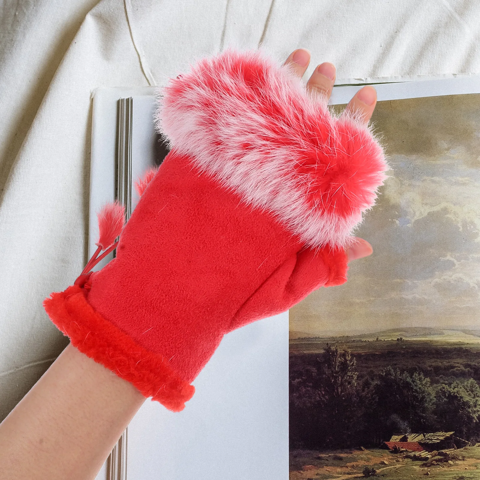 

Half Finger Gloves for Women Warm Winter Mittens Comfortable Fleece Fingerless Typing Work