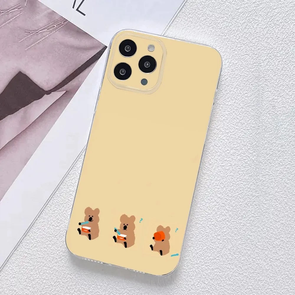 Cute D-Dinotaeng Bear Phone Case For iPhone 11,12,Mini,13,14,15,Pro,XS,Max,X 8,7,6s,Plus,5,SE,XR Transparent Shell